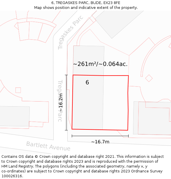 6, TREGASKES PARC, BUDE, EX23 8FE: Plot and title map