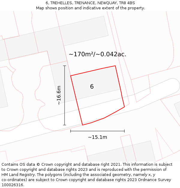 6, TREHELLES, TRENANCE, NEWQUAY, TR8 4BS: Plot and title map