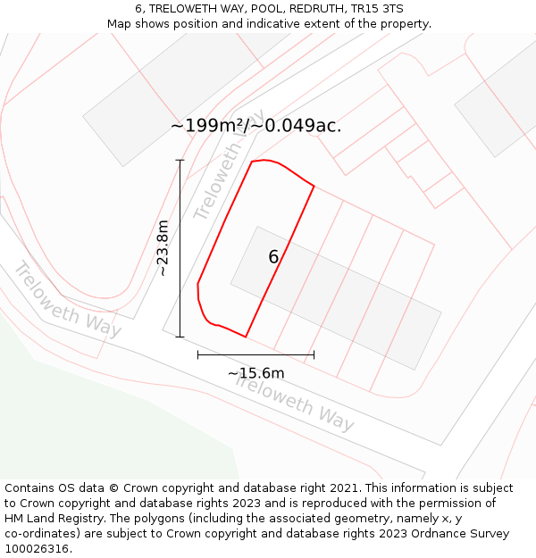6, TRELOWETH WAY, POOL, REDRUTH, TR15 3TS: Plot and title map