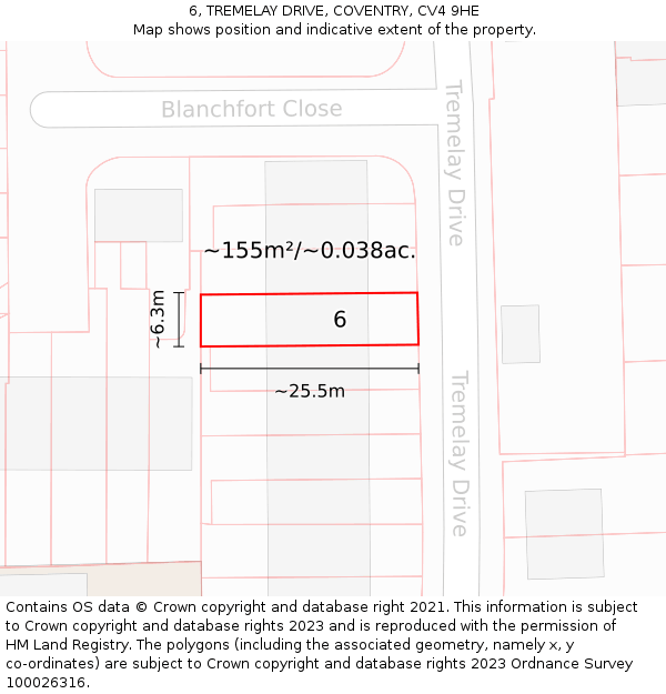 6, TREMELAY DRIVE, COVENTRY, CV4 9HE: Plot and title map