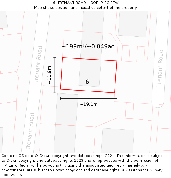 6, TRENANT ROAD, LOOE, PL13 1EW: Plot and title map