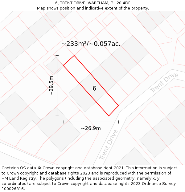 6, TRENT DRIVE, WAREHAM, BH20 4DF: Plot and title map
