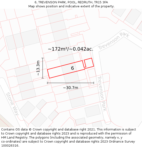 6, TREVENSON PARK, POOL, REDRUTH, TR15 3FA: Plot and title map