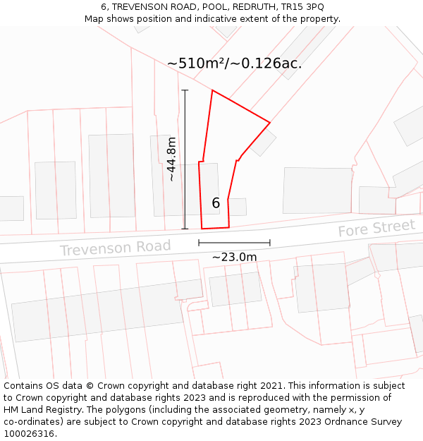 6, TREVENSON ROAD, POOL, REDRUTH, TR15 3PQ: Plot and title map