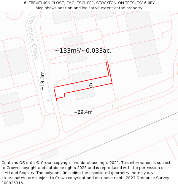 6, TREVITHICK CLOSE, EAGLESCLIFFE, STOCKTON-ON-TEES, TS16 0RY: Plot and title map