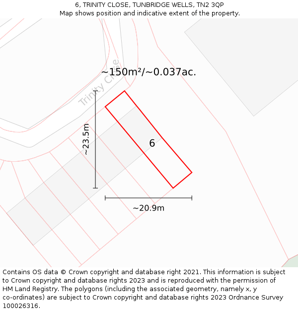 6, TRINITY CLOSE, TUNBRIDGE WELLS, TN2 3QP: Plot and title map