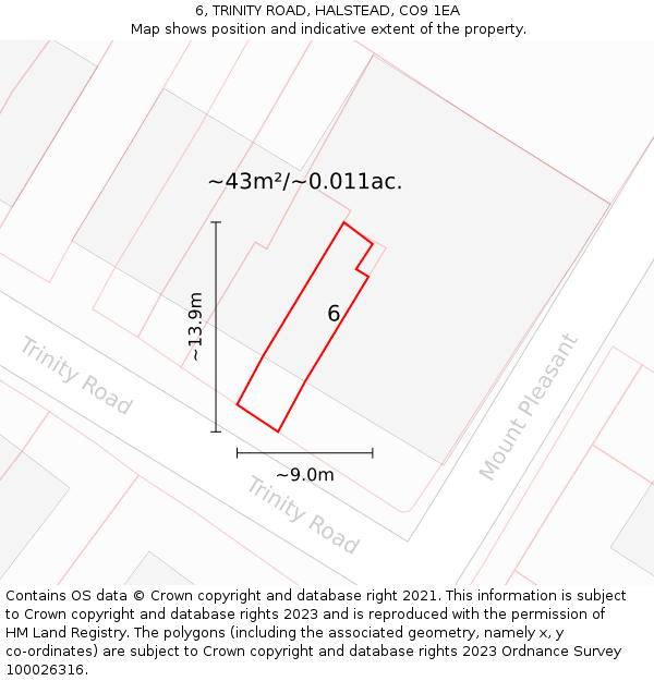 6, TRINITY ROAD, HALSTEAD, CO9 1EA: Plot and title map