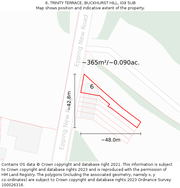 6, TRINITY TERRACE, BUCKHURST HILL, IG9 5UB: Plot and title map