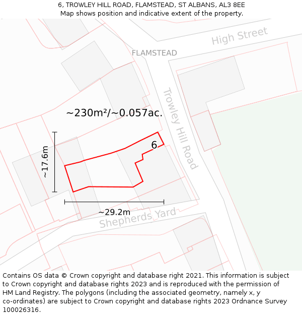 6, TROWLEY HILL ROAD, FLAMSTEAD, ST ALBANS, AL3 8EE: Plot and title map