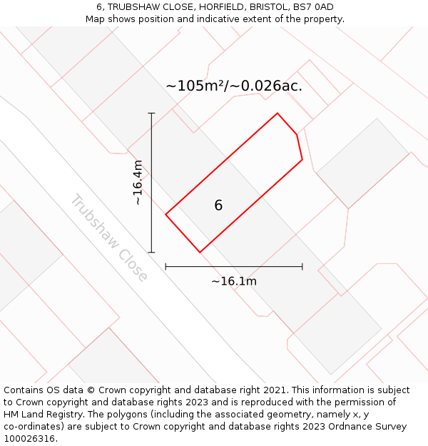 6, TRUBSHAW CLOSE, HORFIELD, BRISTOL, BS7 0AD: Plot and title map