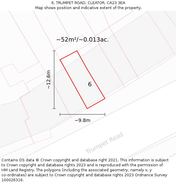 6, TRUMPET ROAD, CLEATOR, CA23 3EA: Plot and title map