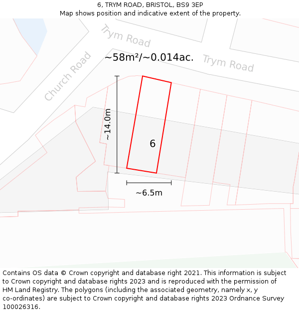 6, TRYM ROAD, BRISTOL, BS9 3EP: Plot and title map
