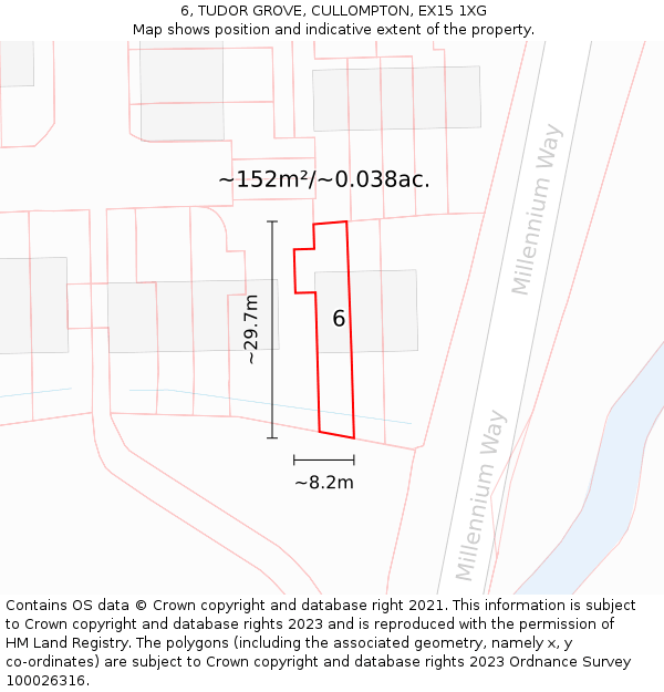 6, TUDOR GROVE, CULLOMPTON, EX15 1XG: Plot and title map