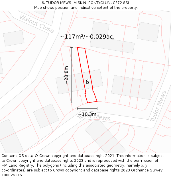 6, TUDOR MEWS, MISKIN, PONTYCLUN, CF72 8SL: Plot and title map