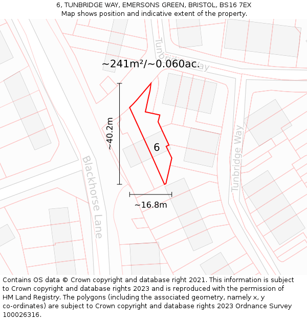 6, TUNBRIDGE WAY, EMERSONS GREEN, BRISTOL, BS16 7EX: Plot and title map