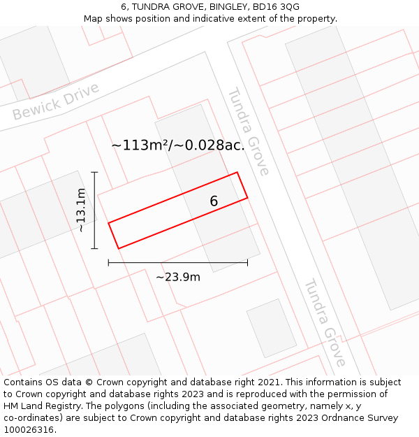 6, TUNDRA GROVE, BINGLEY, BD16 3QG: Plot and title map