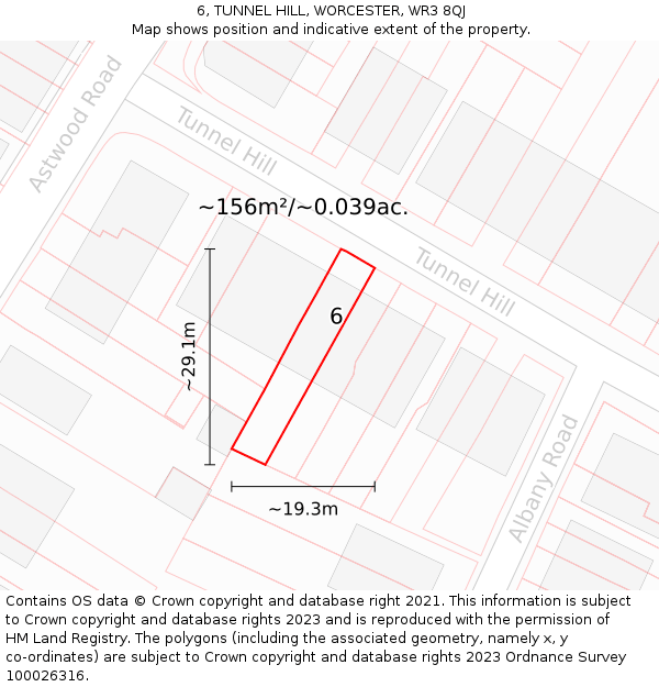 6, TUNNEL HILL, WORCESTER, WR3 8QJ: Plot and title map