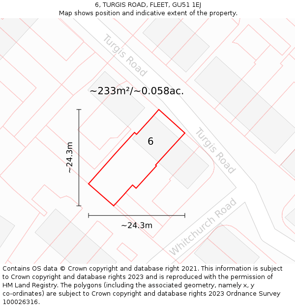 6, TURGIS ROAD, FLEET, GU51 1EJ: Plot and title map
