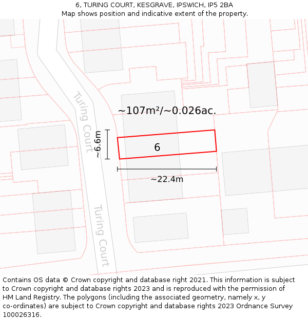 6, TURING COURT, KESGRAVE, IPSWICH, IP5 2BA: Plot and title map