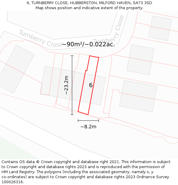 6, TURNBERRY CLOSE, HUBBERSTON, MILFORD HAVEN, SA73 3SD: Plot and title map