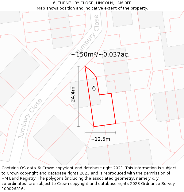 6, TURNBURY CLOSE, LINCOLN, LN6 0FE: Plot and title map
