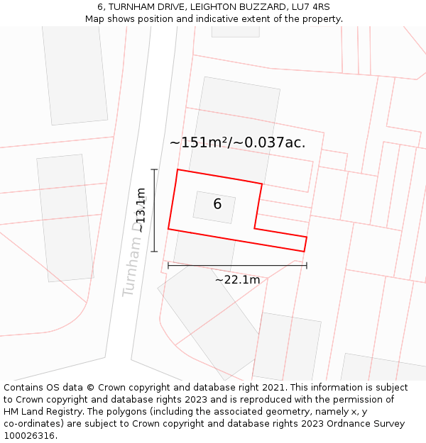 6, TURNHAM DRIVE, LEIGHTON BUZZARD, LU7 4RS: Plot and title map
