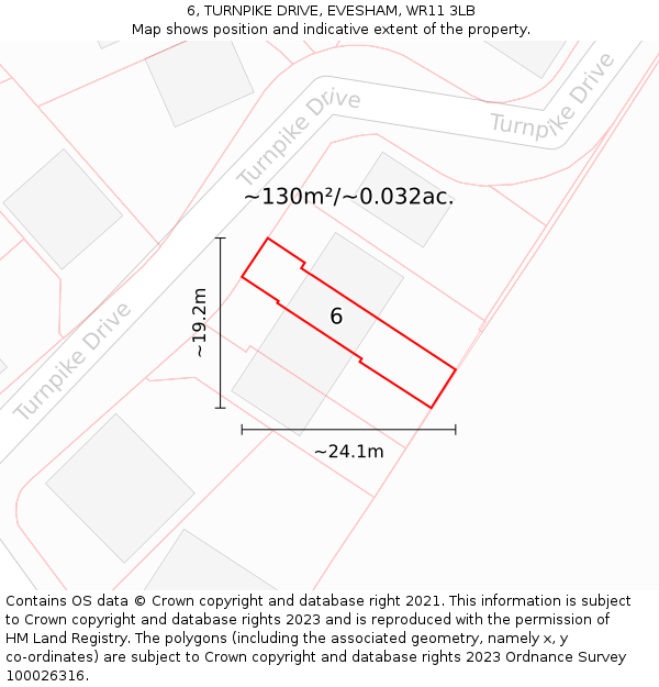6, TURNPIKE DRIVE, EVESHAM, WR11 3LB: Plot and title map