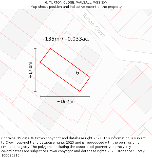 6, TURTON CLOSE, WALSALL, WS3 3XY: Plot and title map