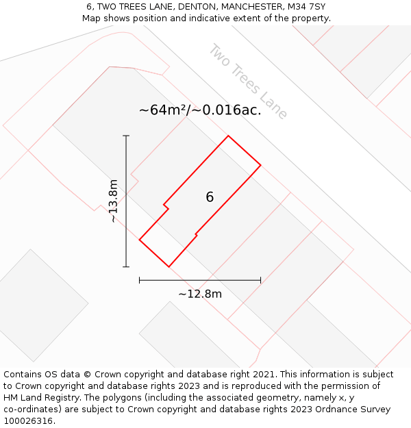 6, TWO TREES LANE, DENTON, MANCHESTER, M34 7SY: Plot and title map
