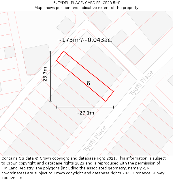 6, TYDFIL PLACE, CARDIFF, CF23 5HP: Plot and title map