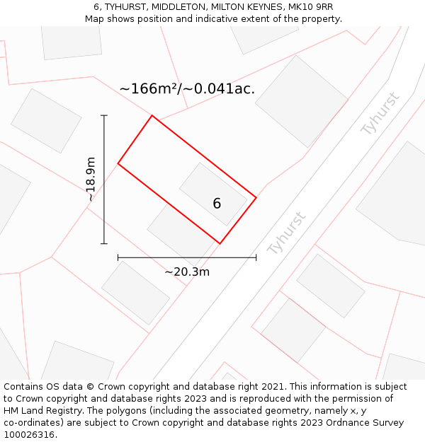 6, TYHURST, MIDDLETON, MILTON KEYNES, MK10 9RR: Plot and title map
