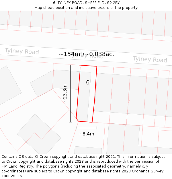6, TYLNEY ROAD, SHEFFIELD, S2 2RY: Plot and title map