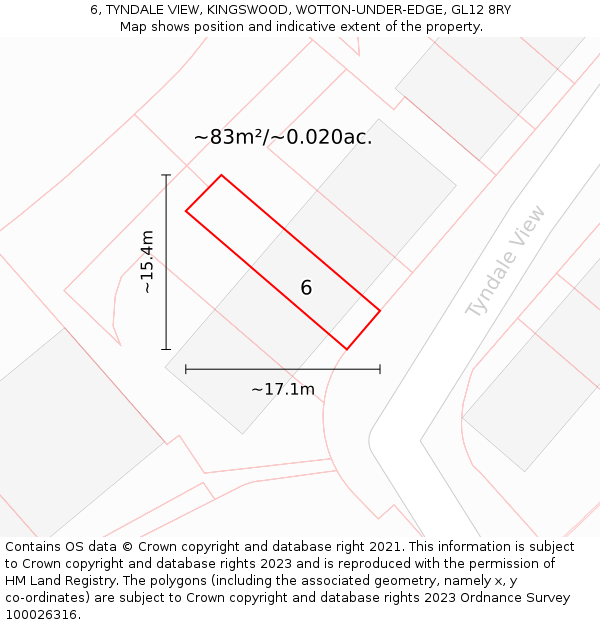 6, TYNDALE VIEW, KINGSWOOD, WOTTON-UNDER-EDGE, GL12 8RY: Plot and title map