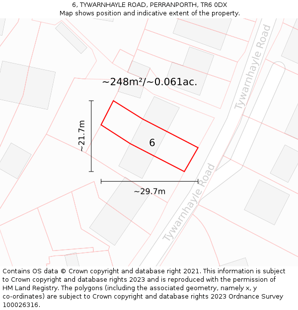 6, TYWARNHAYLE ROAD, PERRANPORTH, TR6 0DX: Plot and title map