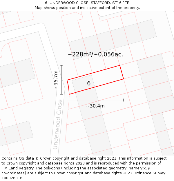 6, UNDERWOOD CLOSE, STAFFORD, ST16 1TB: Plot and title map