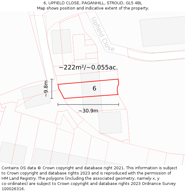 6, UPFIELD CLOSE, PAGANHILL, STROUD, GL5 4BL: Plot and title map