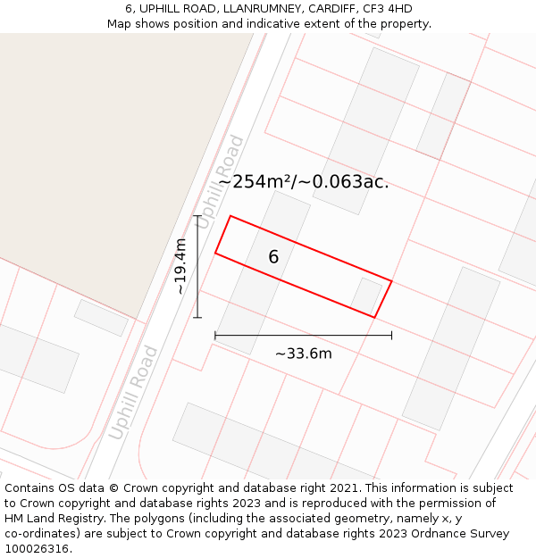 6, UPHILL ROAD, LLANRUMNEY, CARDIFF, CF3 4HD: Plot and title map
