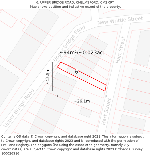 6, UPPER BRIDGE ROAD, CHELMSFORD, CM2 0RT: Plot and title map