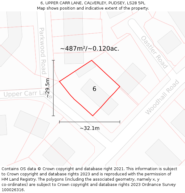 6, UPPER CARR LANE, CALVERLEY, PUDSEY, LS28 5PL: Plot and title map