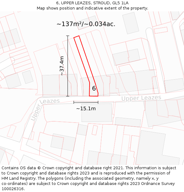 6, UPPER LEAZES, STROUD, GL5 1LA: Plot and title map