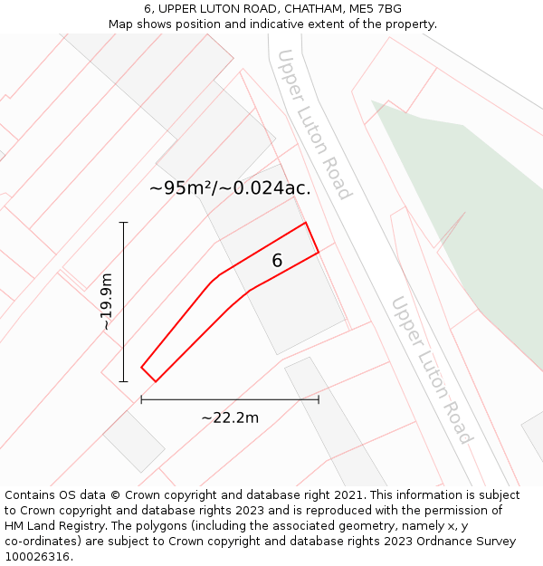 6, UPPER LUTON ROAD, CHATHAM, ME5 7BG: Plot and title map