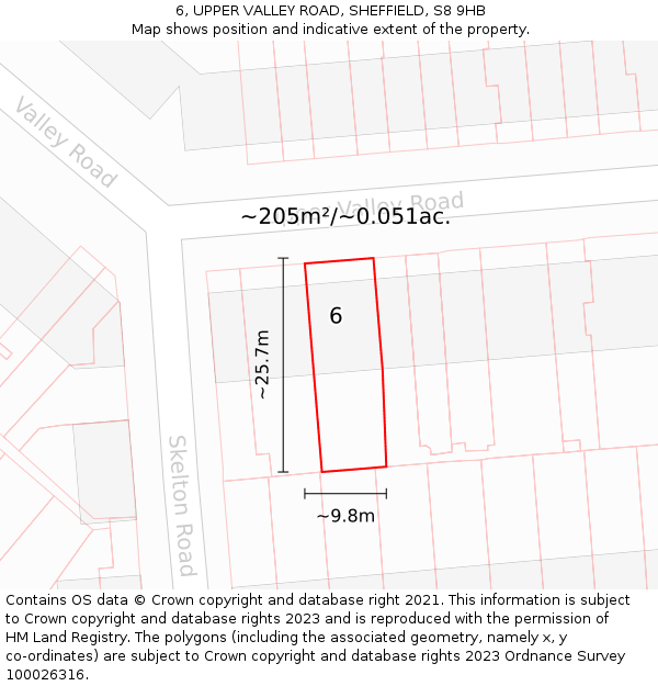 6, UPPER VALLEY ROAD, SHEFFIELD, S8 9HB: Plot and title map