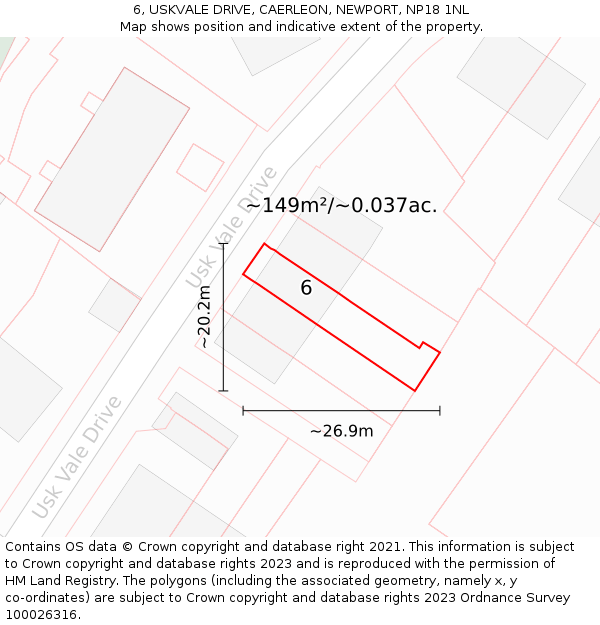 6, USKVALE DRIVE, CAERLEON, NEWPORT, NP18 1NL: Plot and title map
