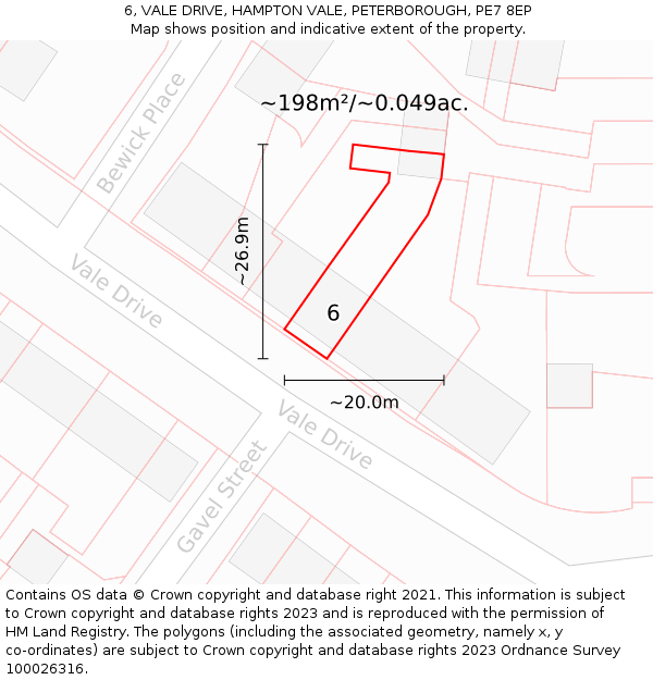 6, VALE DRIVE, HAMPTON VALE, PETERBOROUGH, PE7 8EP: Plot and title map