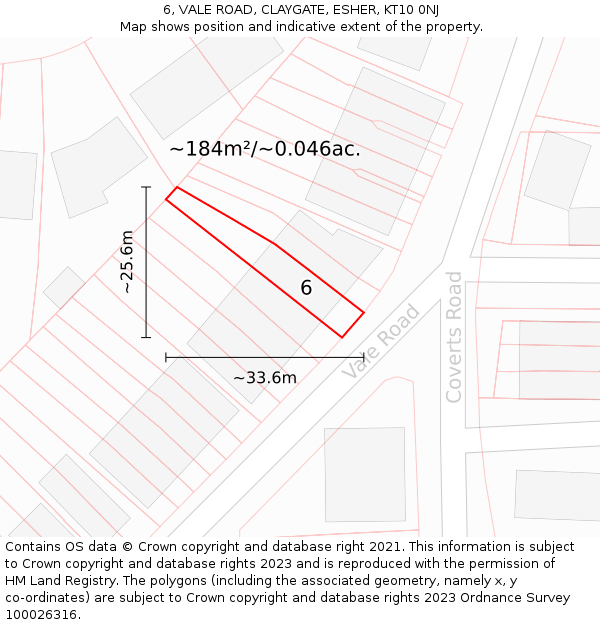 6, VALE ROAD, CLAYGATE, ESHER, KT10 0NJ: Plot and title map