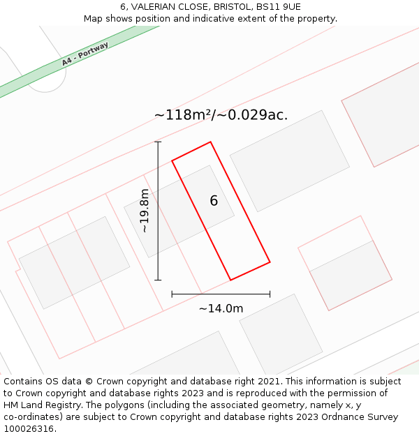 6, VALERIAN CLOSE, BRISTOL, BS11 9UE: Plot and title map