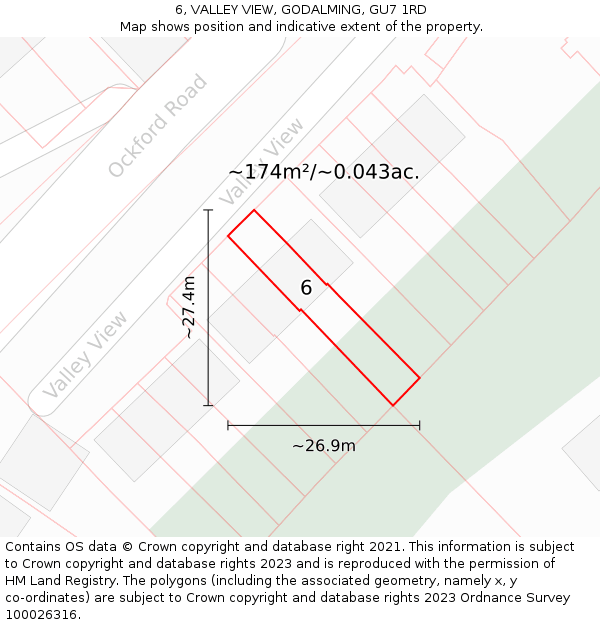 6, VALLEY VIEW, GODALMING, GU7 1RD: Plot and title map