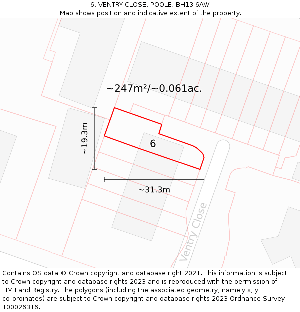 6, VENTRY CLOSE, POOLE, BH13 6AW: Plot and title map