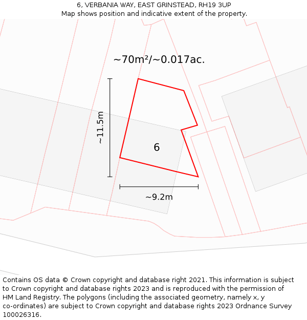 6, VERBANIA WAY, EAST GRINSTEAD, RH19 3UP: Plot and title map
