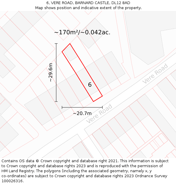 6, VERE ROAD, BARNARD CASTLE, DL12 8AD: Plot and title map